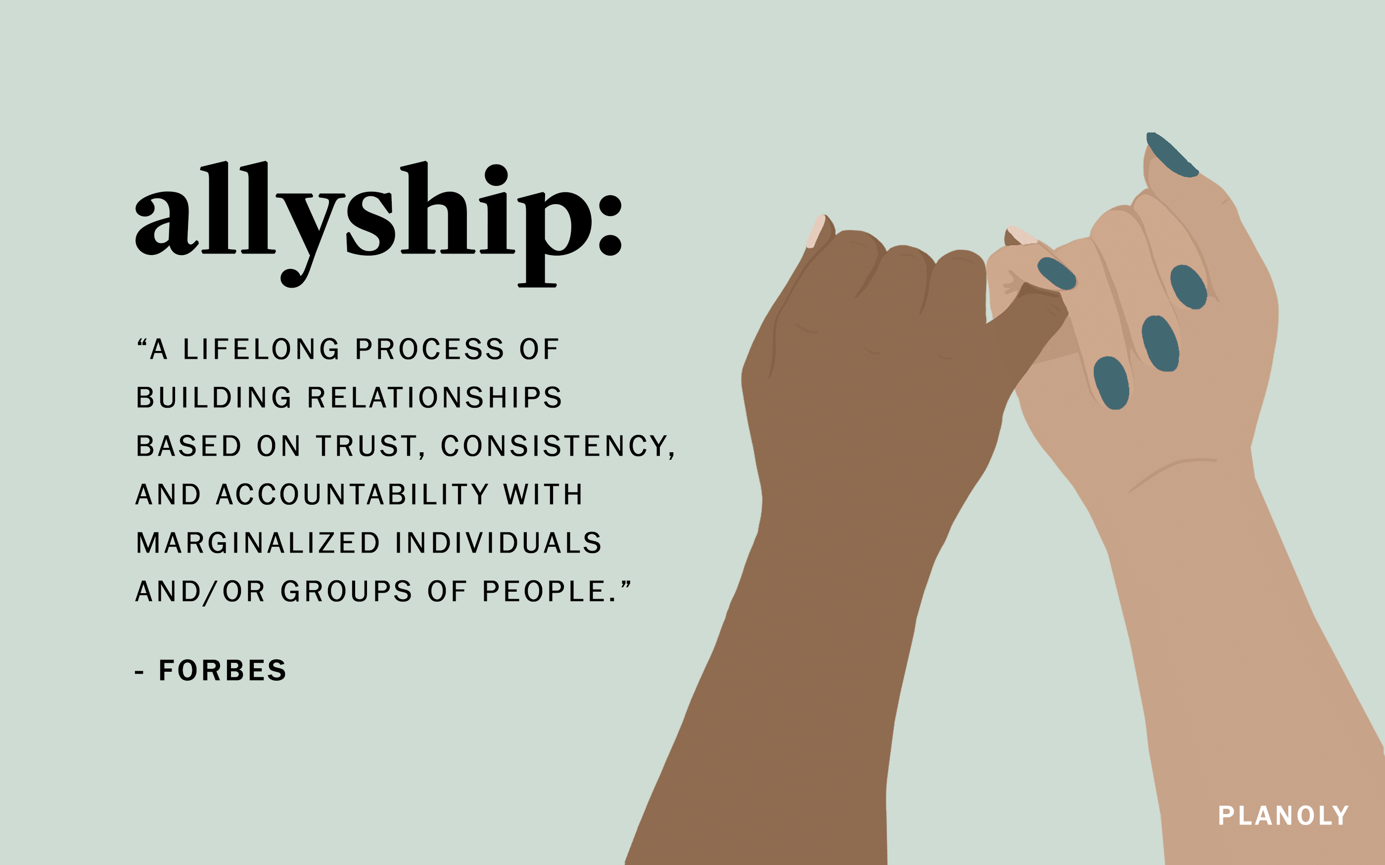 two hands linking pinkies with definition of allyship